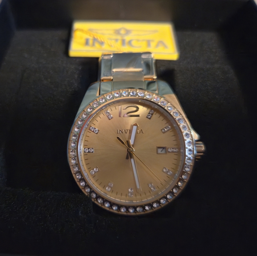 Invicta Angel Gold Women's Quartz Watch WITH CASE!(Last Photo is a STOCK PHOTO).